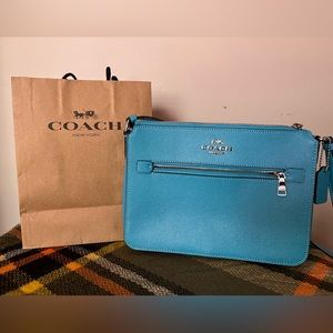 Like New Coach Turquoise Leather Crossbody Bag